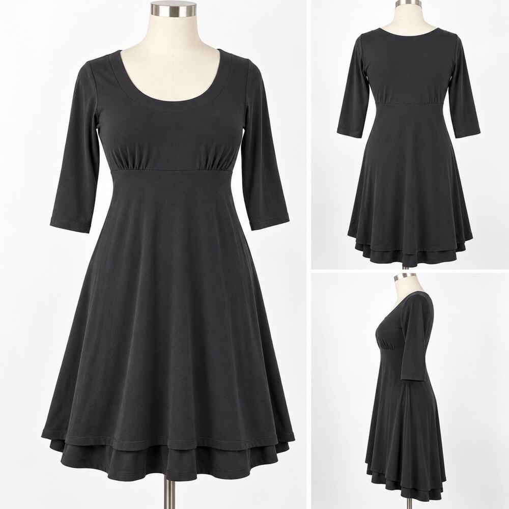 prAna Cali 3/4 Sleeve Black Dress Women's Sz S Athletic Comfort Performance Knit